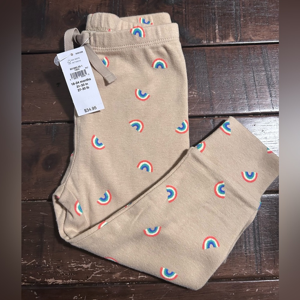 Baby Gap Cotton Joggers Tan with Rainbows 18-24 mos NWT